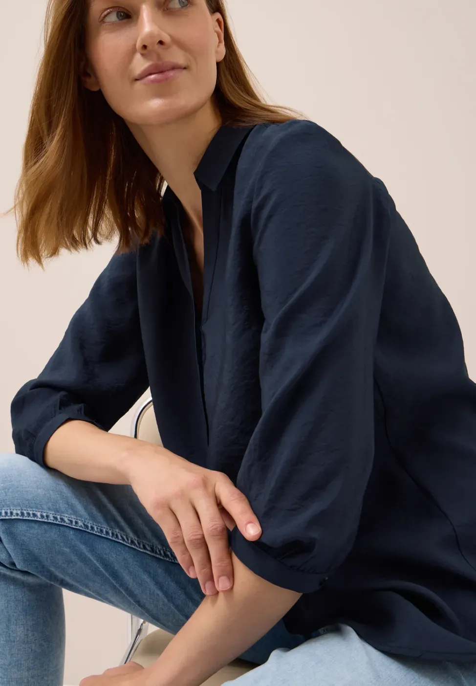 Lange Bluse in Unifarbe