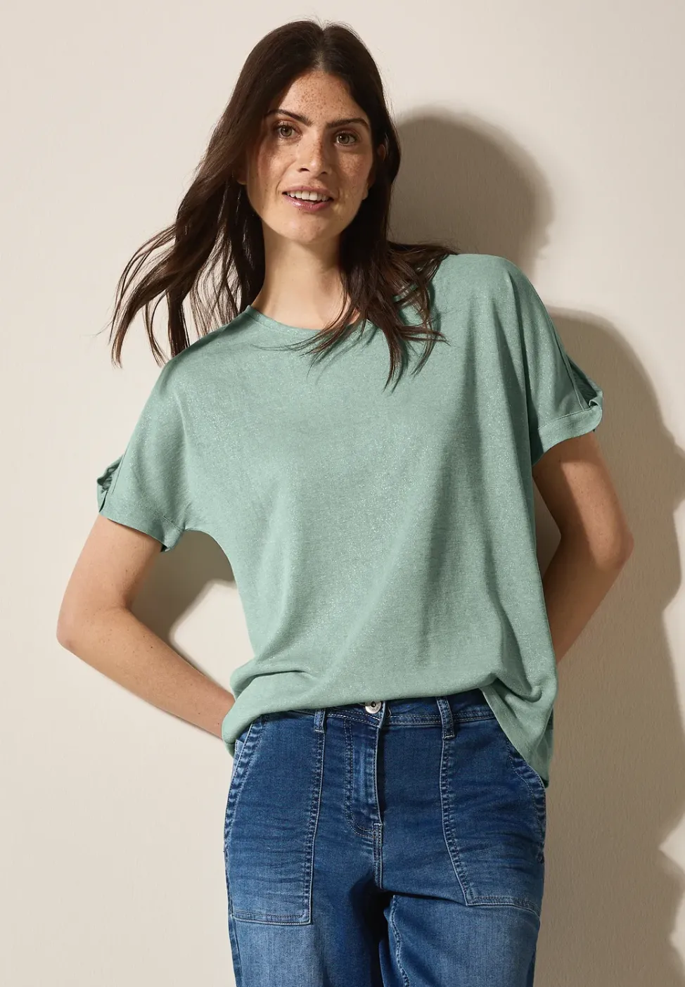 Leinen-Look Glitzer-Shirt
