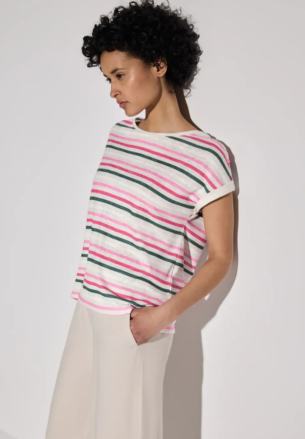 Leinen-Look Streifen-Shirt