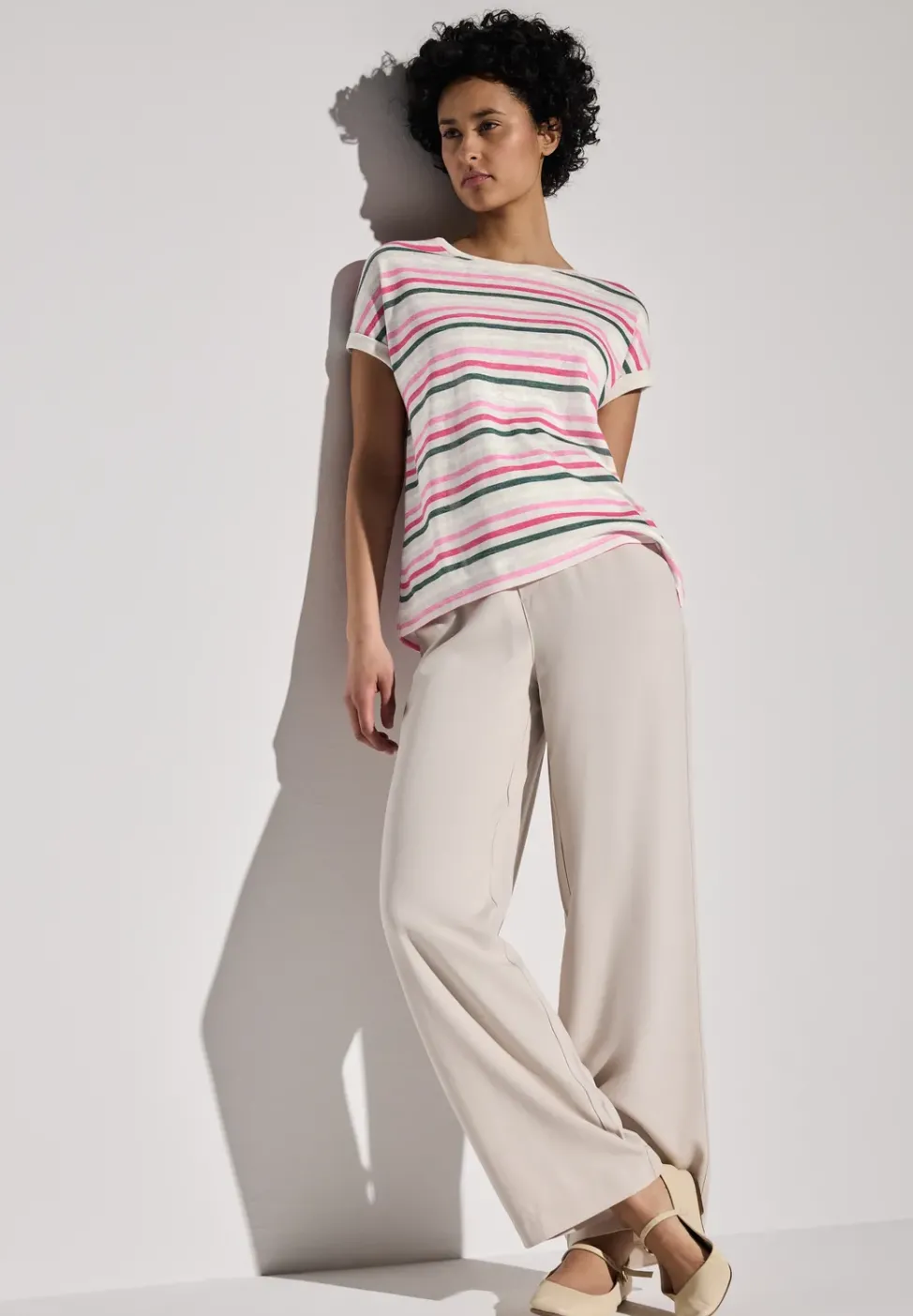 Leinen-Look Streifen-Shirt