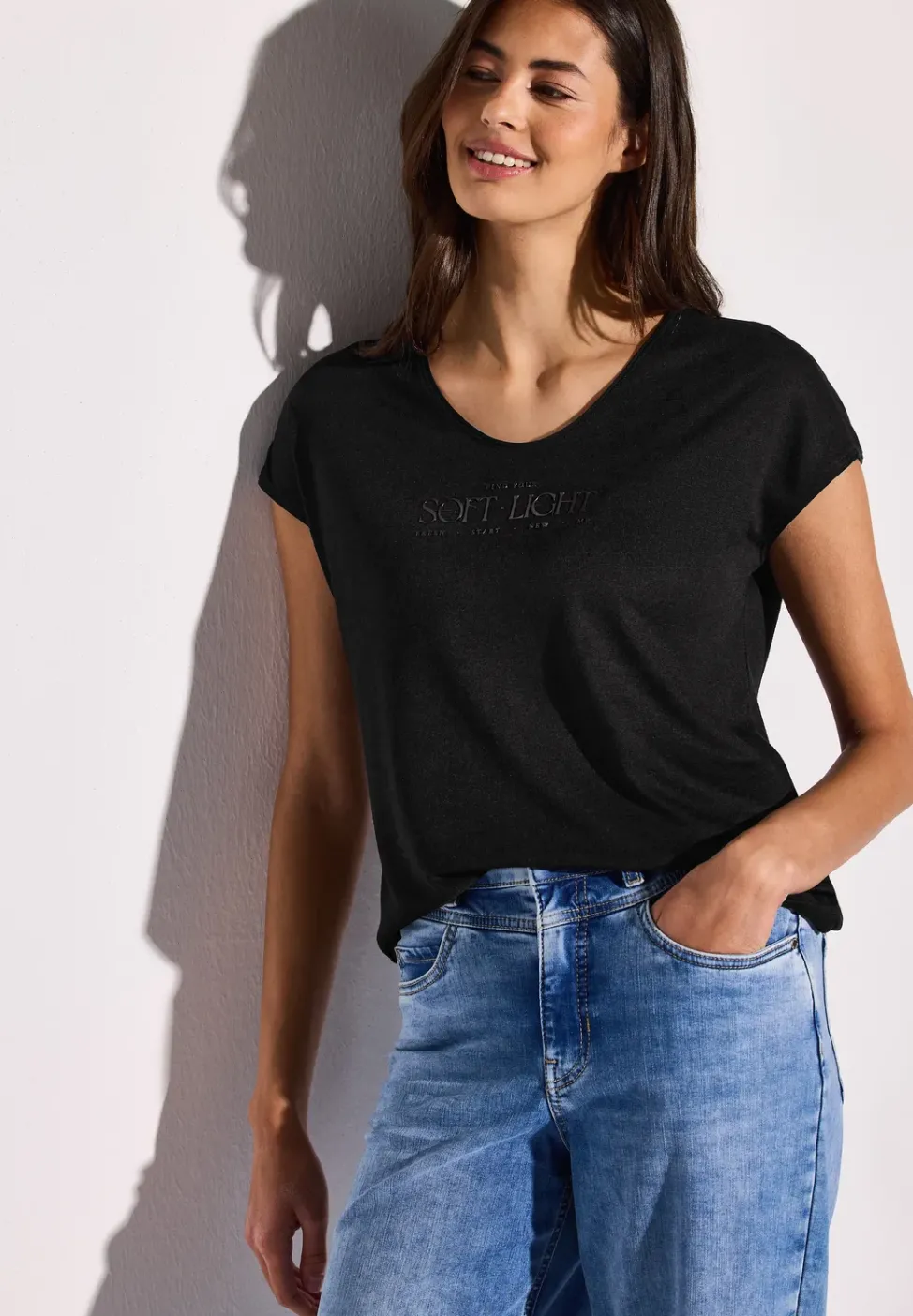 Leinen-Look Wording Shirt
