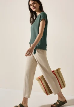 Leinenmix Bluse mit Knoten