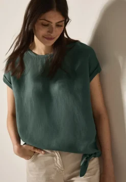 Leinenmix Bluse mit Knoten