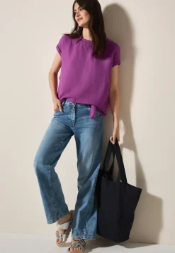 Leinenmix Bluse mit Knoten