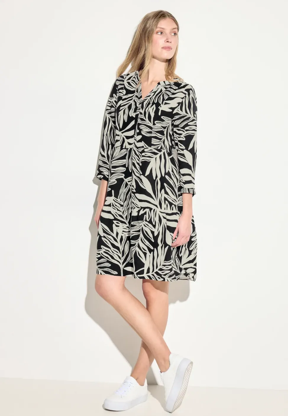 Leinenmix Print Kleid
