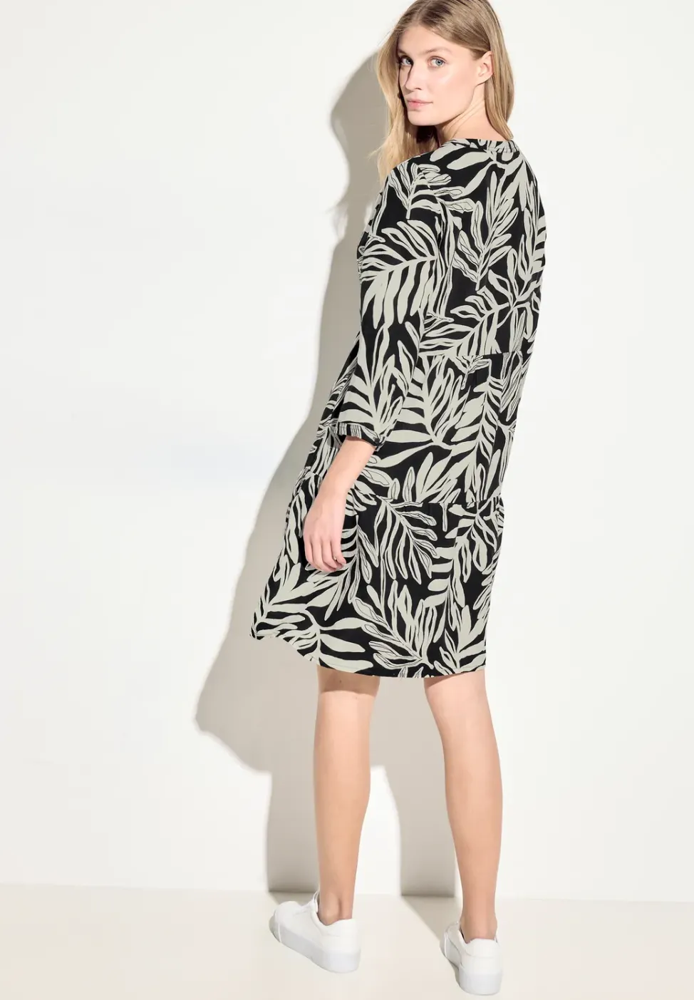 Leinenmix Print Kleid
