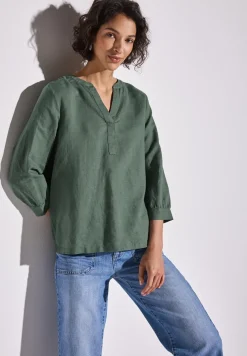Leinenmix-Bluse in Unifarbe