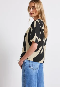 Leinenmix Print-Blusenshirt