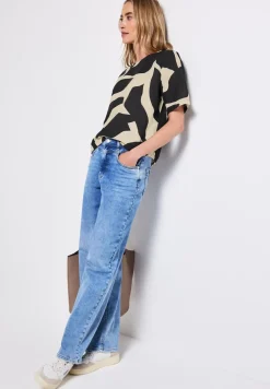 Leinenmix Print-Blusenshirt