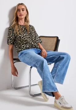 Leinenmix Print-Blusenshirt