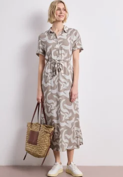Maxi-Kleid mit Hemdkragen und Print