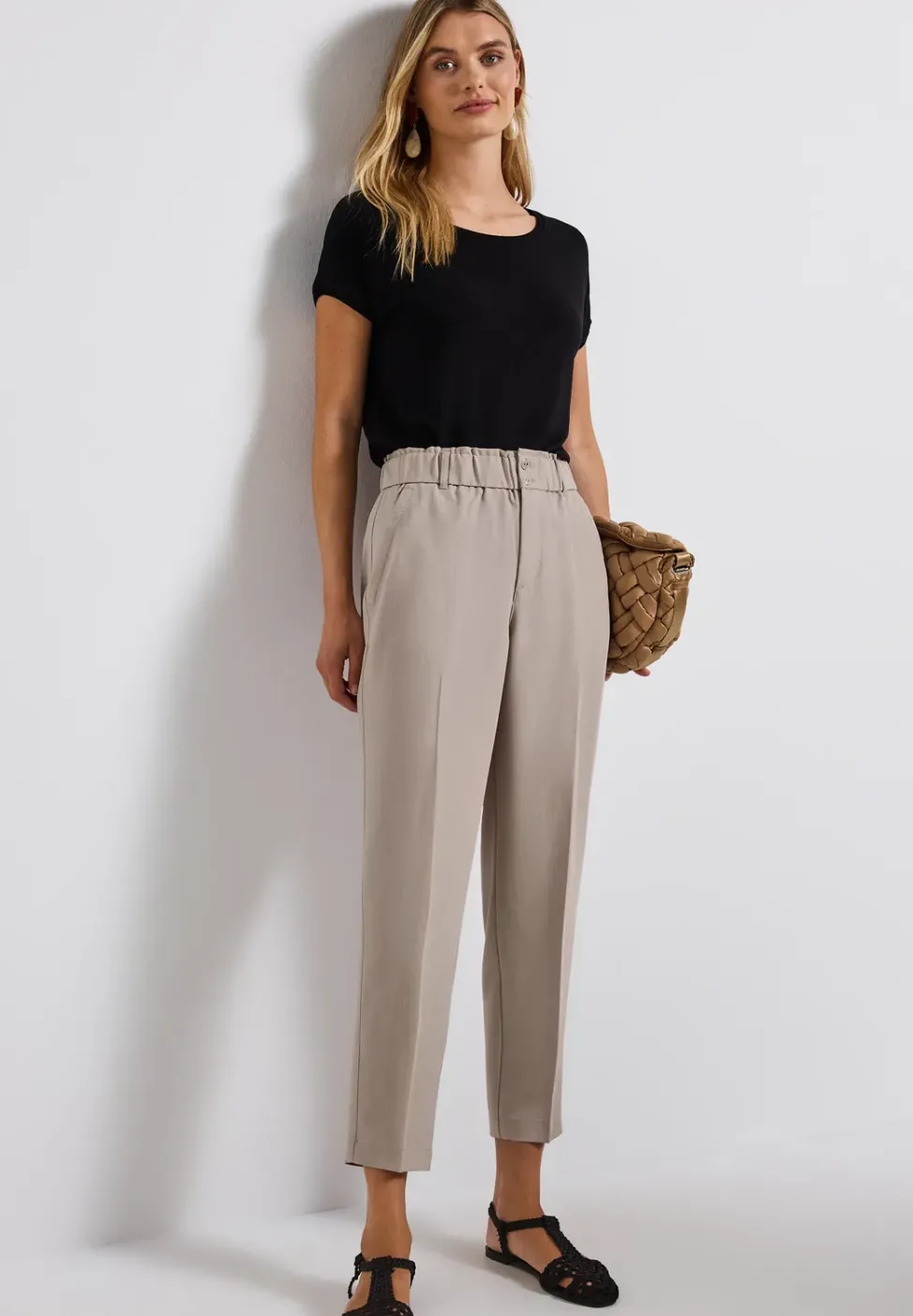 Melange-Look Paperbag Hose