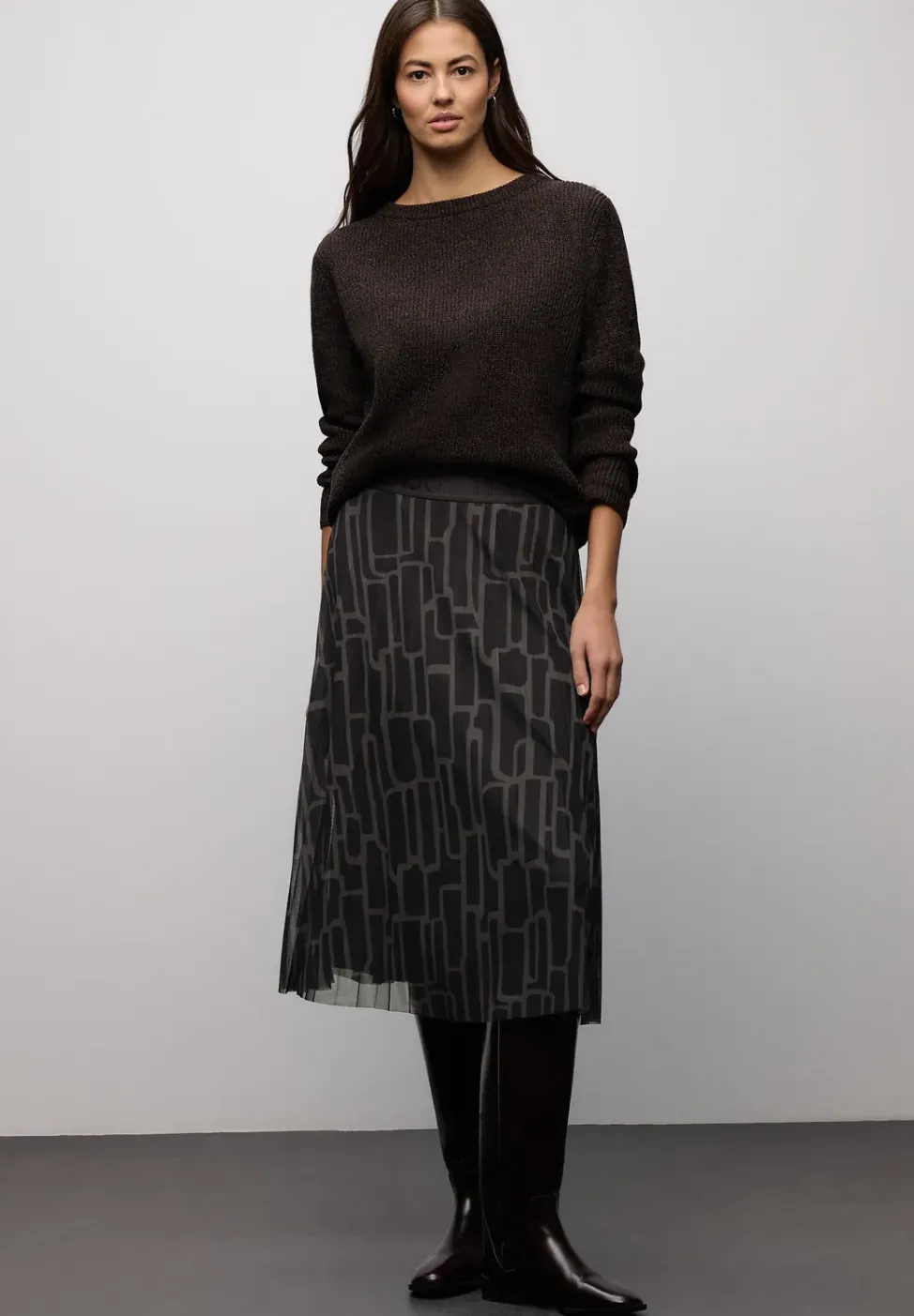 Mesh Plissée Rock mit Print