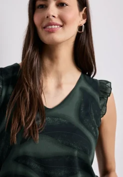 Mesh-Top mit V-Neck und Print