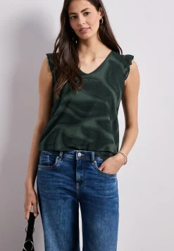 Mesh-Top mit V-Neck und Print
