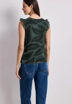 Mesh-Top mit V-Neck und Print