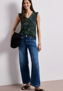 Mesh-Top mit V-Neck und Print