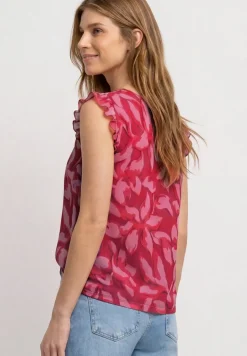 Mesh-Top mit V-Neck und Print