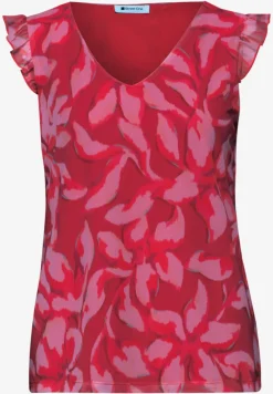 Mesh-Top mit V-Neck und Print