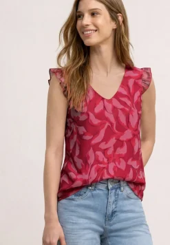 Mesh-Top mit V-Neck und Print
