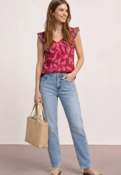 Mesh-Top mit V-Neck und Print