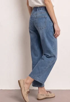 Mid Waist Jeansculotte mit Knopfdetails