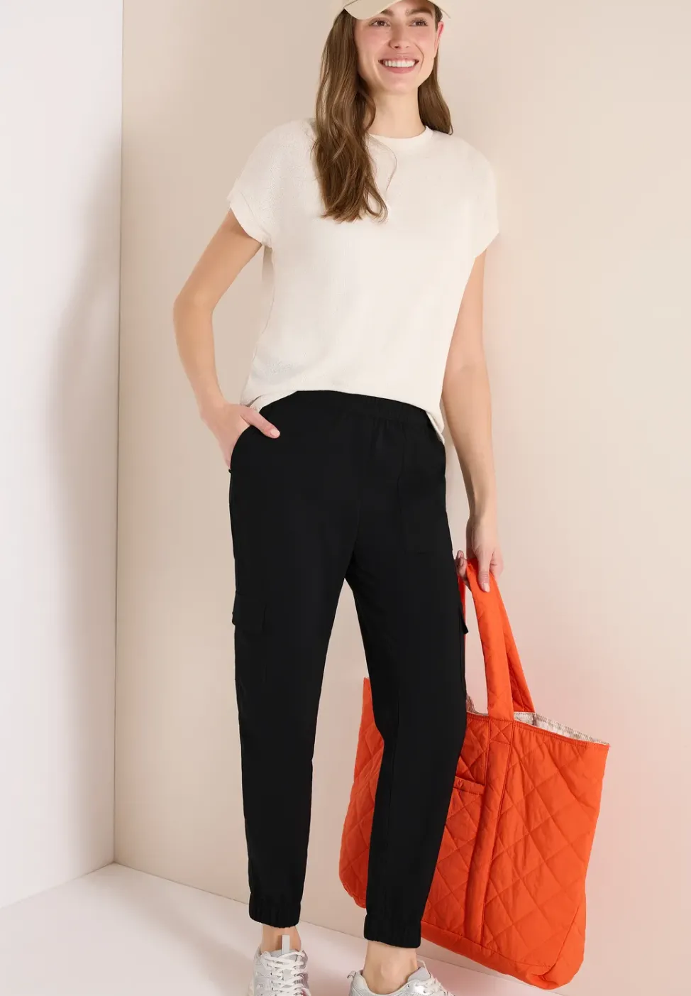 Mid Waist Slim Leg Hose im Cargo-Look