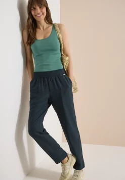 Mid Waist Slim Leg Hose im Loose Fit