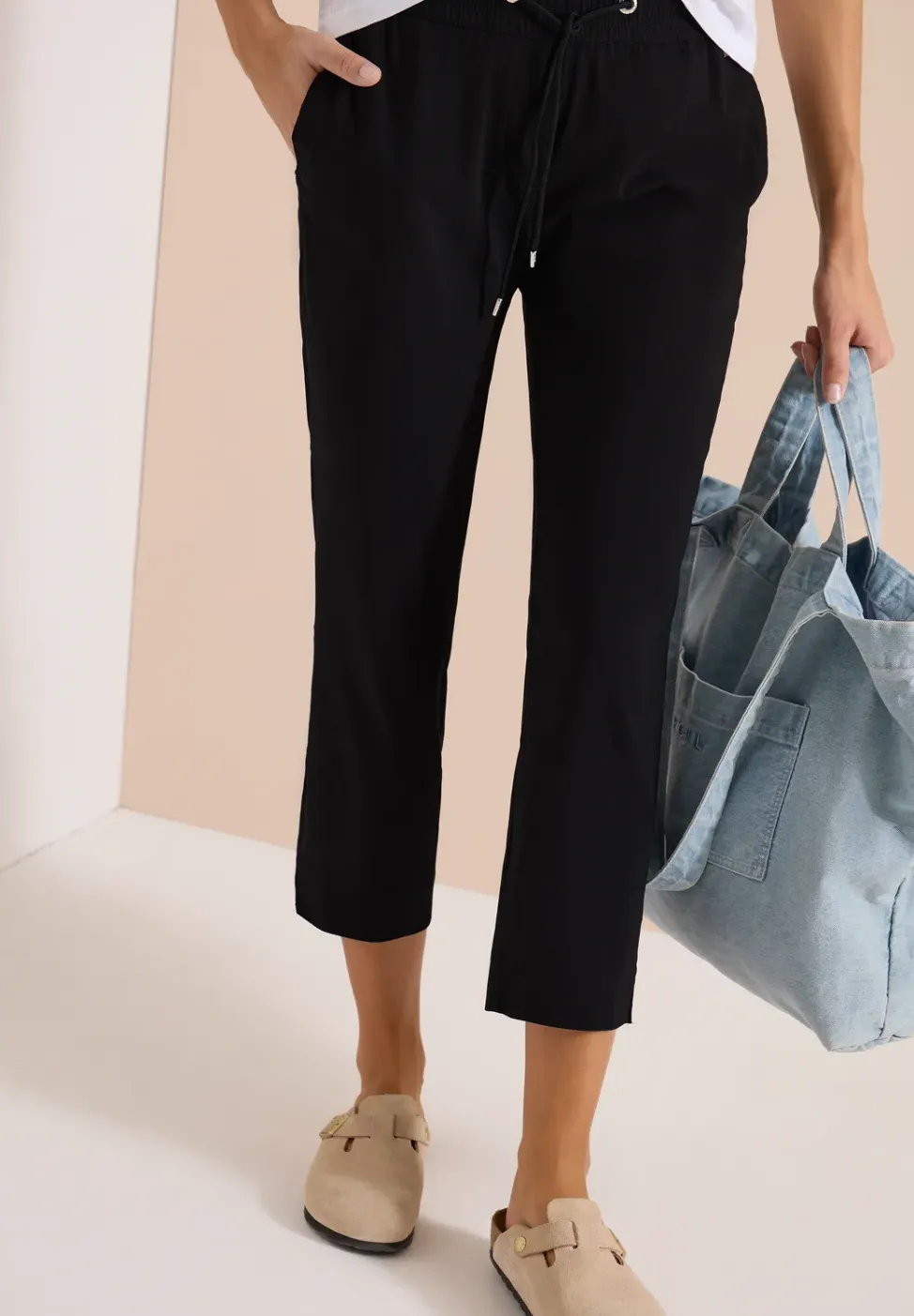 Mid Waist Slim Leg Hose im Casual Fit