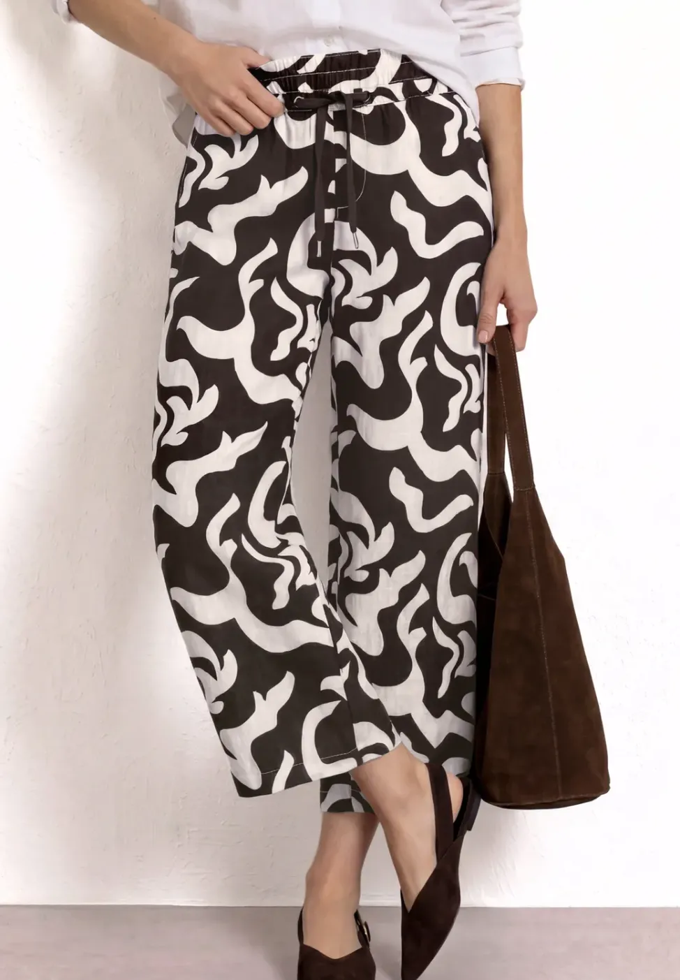 Mid Waist Wide Leg Hose mit Print