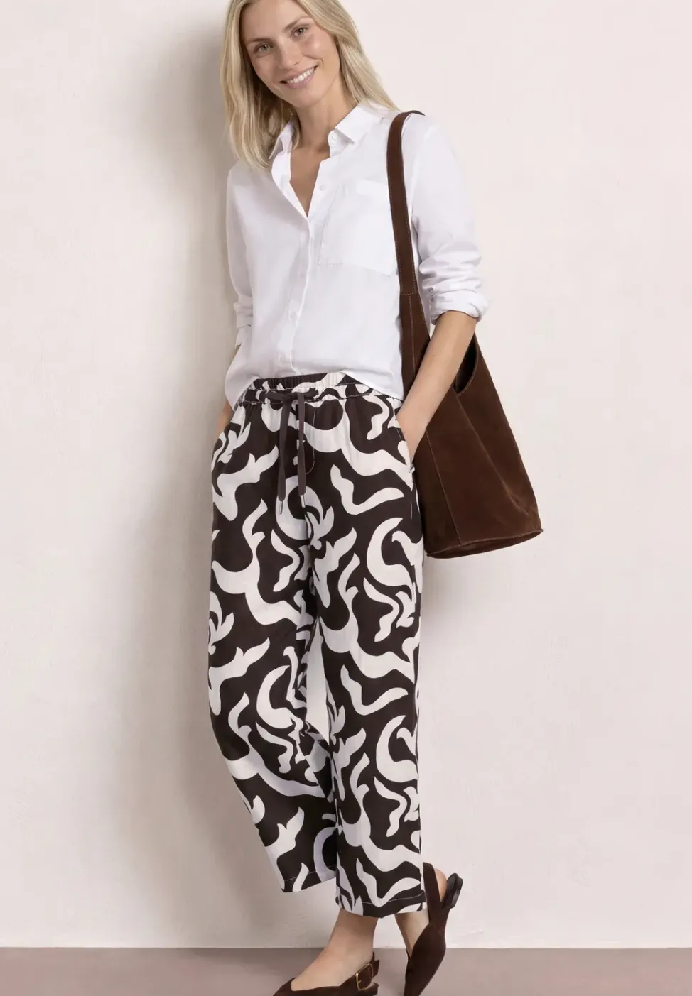 Mid Waist Wide Leg Hose mit Print