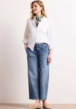 Mid Waist Wide Leg Jeans mit Streifen