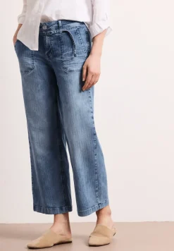 Mid Waist Wide Leg Jeans mit Streifen