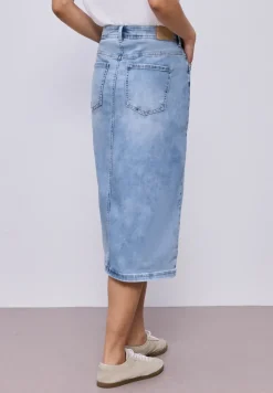Midi-Jeansrock in hellblauer Waschung