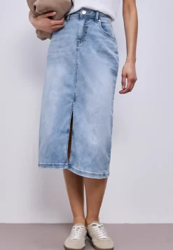 Midi-Jeansrock in hellblauer Waschung