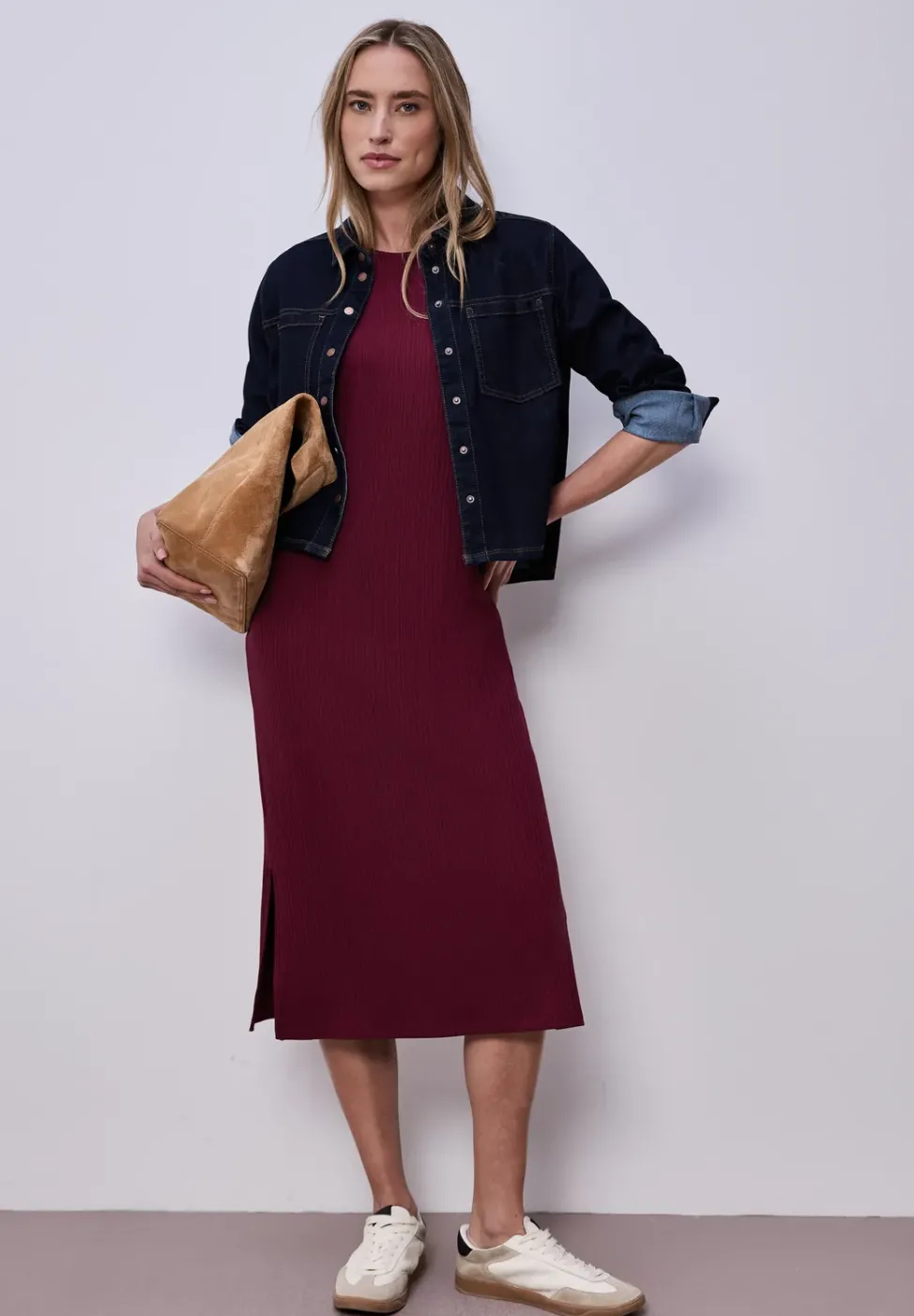 Midi-Kleid aus Jersey in Rippstruktur