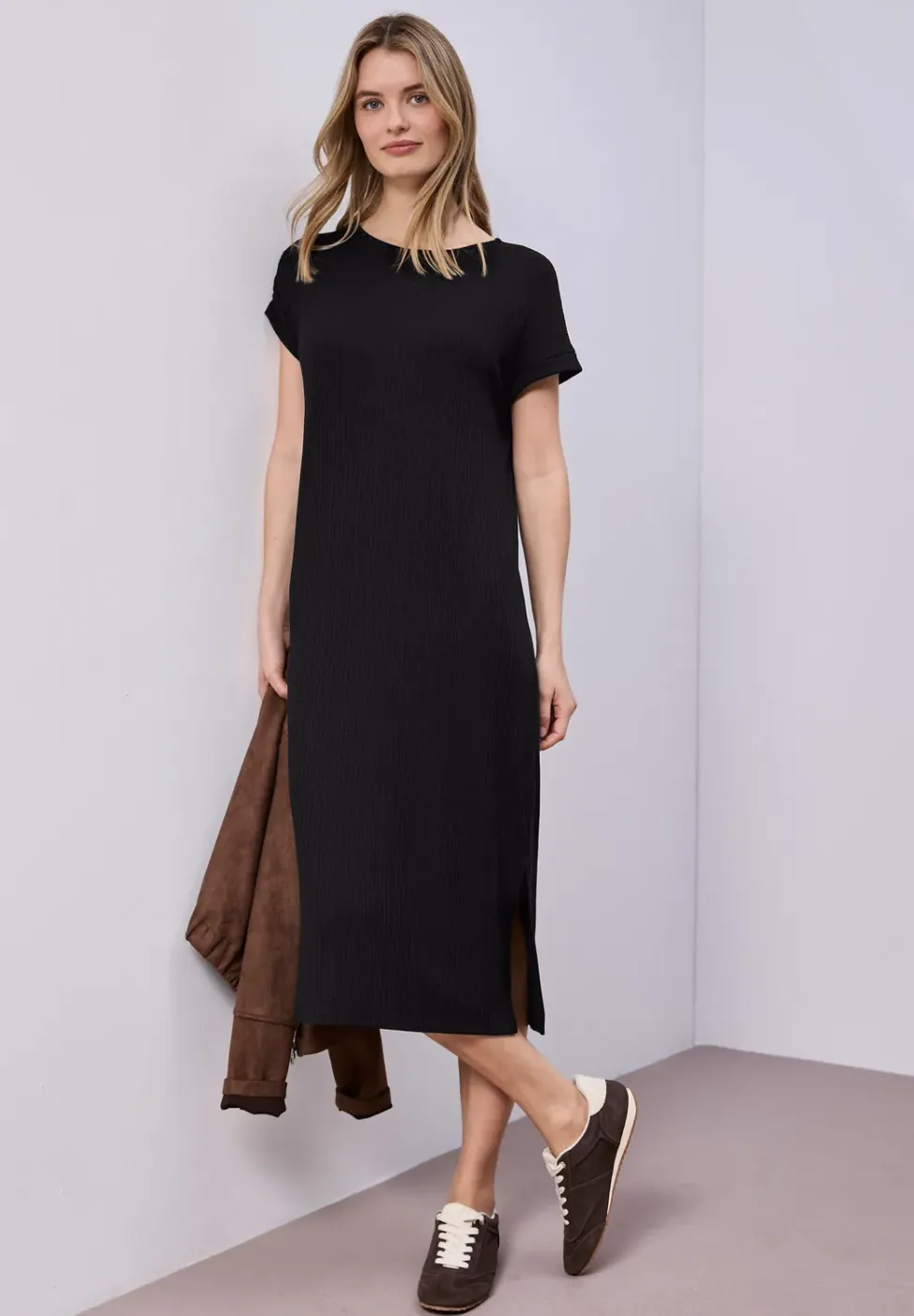 Midi-Kleid aus Jersey in Rippstruktur