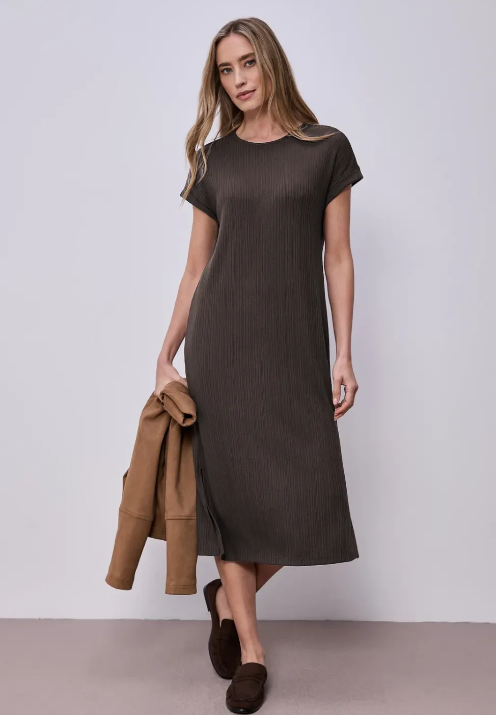 Midi-Kleid aus Jersey in Rippstruktur