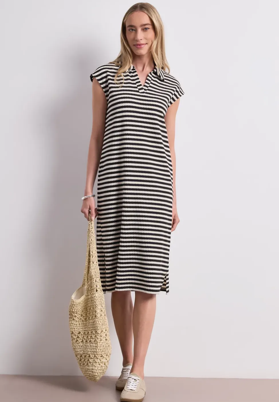 Midi-Kleid in Strick-Optik mit Streifen