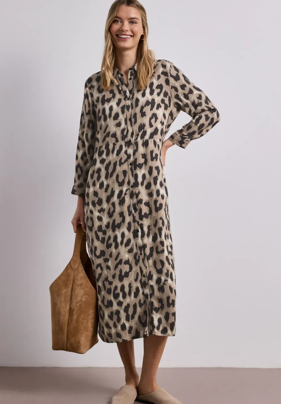 Midi-Kleid mit durchgehender Knopfleiste