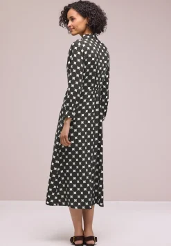 Midi-Kleid mit Knöpfen und Punktmuster