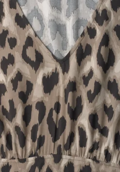 Midi-Kleid mit Print und Smok-Detail