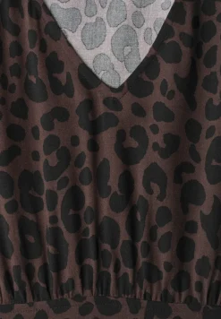 Midi-Kleid mit Print und Smok-Detail