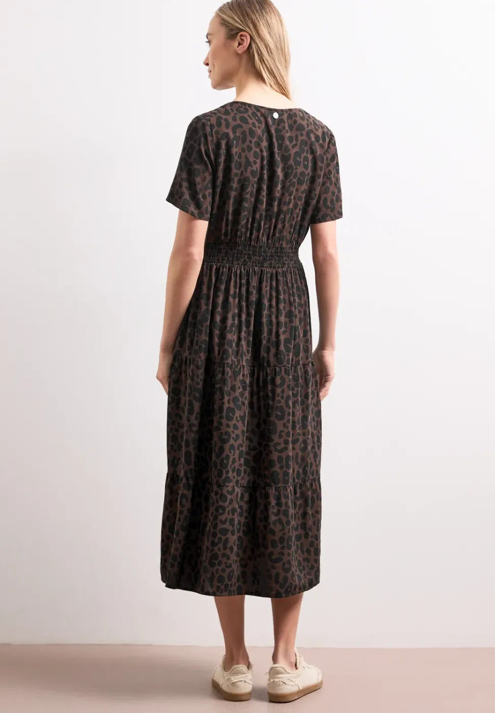 Midi-Kleid mit Print und Smok-Detail