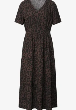 Midi-Kleid mit Print und Smok-Detail