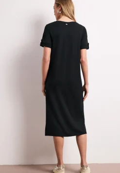 Midi-Kleid mit Rundhals und Knöpfen
