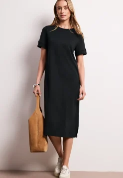 Midi-Kleid mit Rundhals und Knöpfen