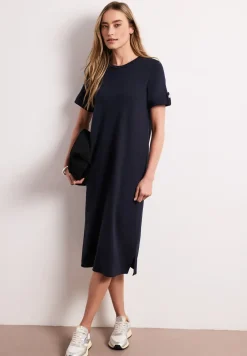 Midi-Kleid mit Rundhals und Knöpfen