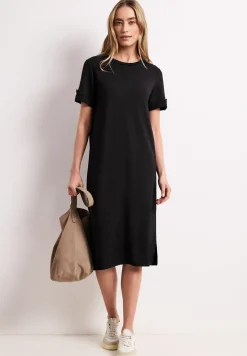Midi-Kleid mit Rundhals und Knöpfen