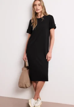 Midi-Kleid mit Rundhals und Knöpfen